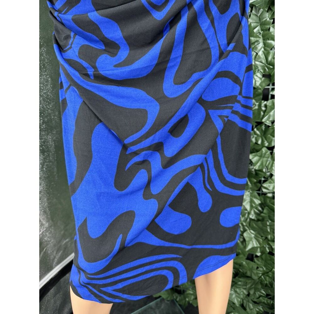 MILANO Royal BLUE & BLACK ABSTRACT LONG SLEEVE DRESS SZ M - Picture 4 of 11